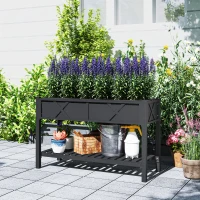 Outsunny Raised Garden Bed, 47 x 22 x 31.5 in. Elevated Wood Planter Box with Storage Shelf, Drainage Holes, and Liner, Black(m-9)