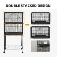 PawHut 65" Birdcage for Canaries, Lovebirds Finches, Budgie Cage with Wheels, Black(m-7)