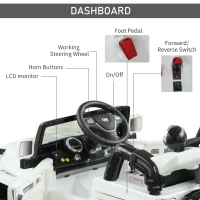Aosom 12V Kids Battery Powered Off Road Truck with Remote Control Speeds Lights MP3 LCD Power Indicator Adjustable Speed White(m-5)