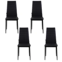 HOMCOM High Back Dining Chairs, Modern Upholstered PU Leather Accent Chairs with Metal Legs for Kitchen, Set of 4, Black(m-13)