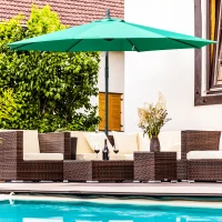 Outsunny 10ft Offset Patio Umbrella with Base, Garden Hanging Parasol with Crank, Banana Cantilever Umbrella Sun Shade, Green(m-8)