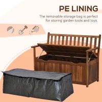 Outsunny 41 Gallon Outdoor Storage Bench, Wooden Deck Box with Inner Waterproof PE Lining, 2-Seat Container for Patio Garden Balcony Yard Store Garden Tools, Teak(m-6)