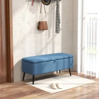 HOMCOM 40" Ottoman with Storage, Linen Upholstered Storage Ottoman Bench with Steel Legs for Living Room, Bedroom Dark Blue(m-1)