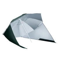 Outsunny 7.5FT 2-in-1 Umbrella Shelter with Carry Bag, Beach Sport Umbrella with Silver Coated UPF50+ UV Protection Dark Green(m-11)