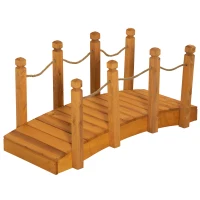 Outsunny 4FT Wooden Garden Bridge Arc Footbridge with Hemp Rope Railings & Solid Fir Construction, Orange(m-11)