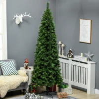 HOMCOM 7.5' Artificial Pencil Christmas Trees, with Auto Open, Steel Base, Pine Needles, for Home Xmas Decoration(m-10)
