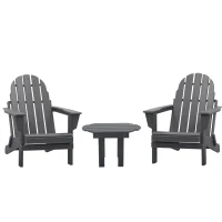 Outsunny 3 Piece Adirondack Chair Set of 2, HDPE Folding Fire Pit Chairs and Patio Side Table, Outdoor Furniture with Slatted Seat, High Backrest, Armrests, Dark Gray(m-1)