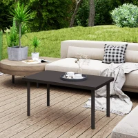 Outsunny Metal Outdoor Side Table, Rectangle Patio Coffee Table with Woodgrain Tabletop for Outside Garden, Brown(m-1)