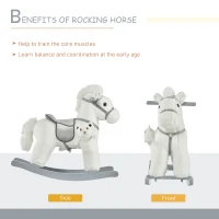 Qaba Kids Rocking Horse Plush Animal on Wooden Rockers with Sounds, Wooden Base and Bear Toy, Baby Rocking Chair, White(m-5)