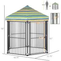PawHut 60" x 52" Heavy-Duty Metal Dog Playpen, Outdoor Pet Cage Kennel, Puppy Exercise Fence Barrier with Weather-Resistant Polyester Roof, Locking Door, & Metal Frame(m-3)