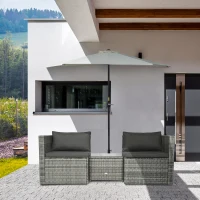 Outsunny 3 Pieces Patio PE Rattan Bistro Set Cushioned Armchair Sofa and Coffee Table Outdoor Furniture(m-1)