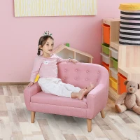 Qaba 2-Seat Linen Fabric and Wooden Frame Sofa Couch for Kids and Toddlers Ages 3-7, 11" High Seat, Pink(m-1)