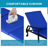 Outsunny Wicker Chaise Lounger PE Rattan Outdoor Lounge Chair Garden Chair Recliner with 5-Level Adjustable Backrest and 2 Wheels, Dark Blue(m-6)