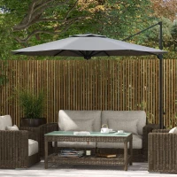 Outsunny 10 FT Cantilever Umbrella, Aluminum Hanging Offset Umbrella with 360°Rotation, Crank, Tilt, Cross Base, Grey(m-1)