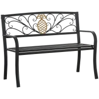 Outsunny 2 Seater Garden Bench 45" x 21.75" x 35.5" Steel Frame Loveseat for Yard, Lawn, Porch, Patio, Black and Gold(m-2)