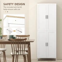 HOMCOM Freestanding Kitchen Pantry, 4-Door Kitchen Pantry Cabinet with Adjustable Shelves and Doors, White(m-6)