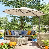 Outsunny 10ft Cantilever Patio Umbrella with 360° Rotation, Crank & Cross Base for Garden Deck Pool Backyard, Cream(m-8)