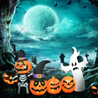 HOMCOM 7.5ft Inflatable Halloween Pumpkin Ghost Family, Blow Up LED  Display for Garden Indoor Outdoor(m-2)