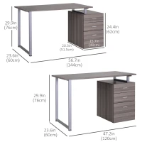HOMCOM 47" Computer Desk Writing Table Workstation with Multi-Use Reversible File Drawers Metal Frame Home Office Furniture, Dark Wood Grain(m-3)