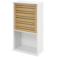 HOMCOM Wall Mounted Bathroom Cabinet with Storage, Bathroom Wall Cabinet with Bamboo Slat Door and Adjustable Shelf, White(m-2)