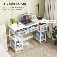 HOMCOM 47" Small Computer Desk, Writing Desk with Fabric Drawers, Home Office Desk with Adjustable Shelves, White(m-4)