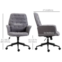 HOMCOM Office Chair, Fabric Study Chair, Mid-Back Tufted Desk Chair with Swivel Wheels, Adjustable Height, Grey(m-3)