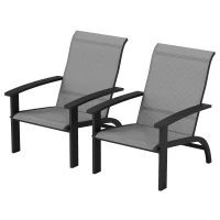 Outsunny 2 Pieces Outdoor Adirondack Chairs Muskoka Chairs with Aluminum Frame, Mesh Seat, High Back for Garden, Deck, Dark Grey(m-2)