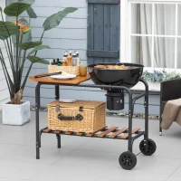 Outsunny Charcoal Grill BBQ, 21-Inch Rolling Backyard Barbecue with Chopping Block Table, a Cutting Board, Shelf, Wheels, Vents & Thermometer, Black(m-10)