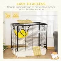 PawHut Small Animal Cage Habitat Indoor Pet Play House for Guinea Pigs Ferrets Chinchillas, With Accessories Hammock Water Bottle Balcony Ramp Food Dish, 31.5", Yellow(m-4)