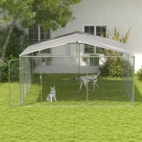 PawHut Dog Kennel Outdoor, Heavy Duty Playpen with Secure Lock, Cover, for Backyard & Patio, 13.1' x 13.1' x 7.5'(m-9)