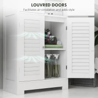 HOMCOM Freestanding Bathroom Cabinet with Glass/Louvred Doors, Tall Bathroom Storage Cabinet with Adjustable Shelf, White(m-6)