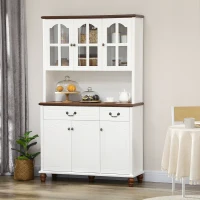 HOMCOM Kitchen Buffet with Hutch, Freestanding Pantry Cabinet with 6 Doors, 2 Drawers and 3-Level Adjustable Shelves, White(m-10)