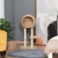 PawHut Cat Tree with Sisal Scratching Post Condo and Hanging Rope 39" H, Beige(m-2)