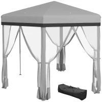 Outsunny 12'x12' Pop Up Canopy, Hexagon Gazebo with Netting, Carry Bag, Height Adjustable Instant Shelter, Grey(m-11)