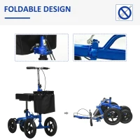 HOMCOM Knee Scooter with Basket, Dual Braking System and 10" All Terrain Wheels, Steerable Knee Walker with Adjustable Height, Foldable Crutch Alternative for Ankle and Foot Injuries, Blue(m-5)