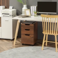 HOMCOM 3 Drawer Mobile File Cabinet, Rolling Printer Stand, Vertical Filing Cabinet, Brown Wood Grain(m-10)
