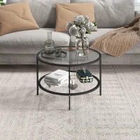 HOMCOM 2-Tier Round Side Table, Sofa End Table for Living Room, Small Accent Table with Tempered Glass Top and Steel Frame(m-9)