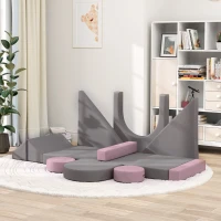 Qaba 12-Piece Modular Kids Play Couch Building Fort for Playroom Bedroom, Convertible Kids Sofa, Grey(m-8)