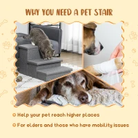 PawHut 3-Step Pet Stairs with Storage, Dog Steps for Couch, Bed, Gray(m-4)