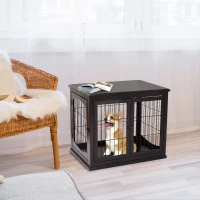 PawHut Dog Crate Furniture, 32" Small Dog Cage End Table with 2 Doors, Lockable Door, Puppy Kennel Indoor, Coffee(m-2)