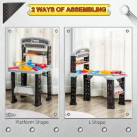 Qaba 2 in 1 Kids Workbench 79 Pcs Construction Playset Toy with Battery-Powered Drill, Hammer, Saw, Storage Tray for Ages 3+, Black and Gray(m-7)