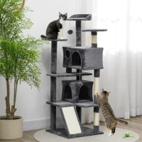 PawHut 54" Cat Tree, Multi-Level Cat Tower with Scratching Posts, Cat Condos, Bed, Platforms, Ramp, Toy Ball, Dark Grey(m-8)