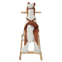 Qaba Kids Rocking Horse Plush Animal on Wooden Rockers with Sounds, Wooden Base, Baby Rocking Chair, Brown and White(m-9)