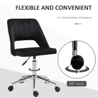 Vinsetto Mid Back Office Chair Velvet Fabric Swivel Scallop Shape Computer Desk Chair, Black(m-6)