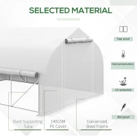 Outsunny 13 x 9.8ft Walk-in Polytunnel Greenhouse, Zipped Roll Up Sidewalls, Mesh Door, 8 Mesh Windows, Tunnel Warm House Tent with PE Cover, Plant Labels and Gloves, White(m-5)