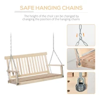 Outsunny 2-Seater Hanging Porch Swing Outdoor Patio Swing Chair Seat with Slatted Build and Chains, 440lbs Weight Capacity, Natural(m-5)