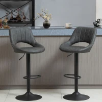 HOMCOM  Set of 2 Adjustable Bar Stools with PU Upholstered Back, Footrest, Round Base for Kitchen, Dining Room, Grey(m-8)