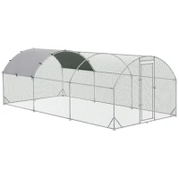 PawHut Galvanized Large Metal Chicken Coop Cage Walk-in Enclosure Poultry Hen Run House Playpen Rabbit Hutch with Cover for Outdoor Backyard 9.2' x 18.7' x 6.5' Silver(m-2)