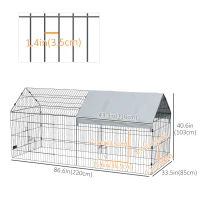 PawHut 87" Small Animal Cage with Roof, Indoor/Outdoor Use,  for Chicken, Rabbits, Chinchillas, Silver(m-3)