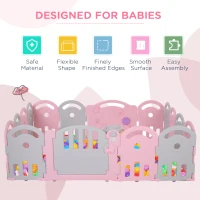 Qaba Baby Enclosure, 16 Panels Baby Playpen Baby Play Yard, Indoor & Outdoor Kids Activity Center, Pink(m-4)